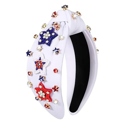 4th of July Headband Beaded Star Headband Jeweled Crystal Embellished Knotted USA American Flag H... | Amazon (US)