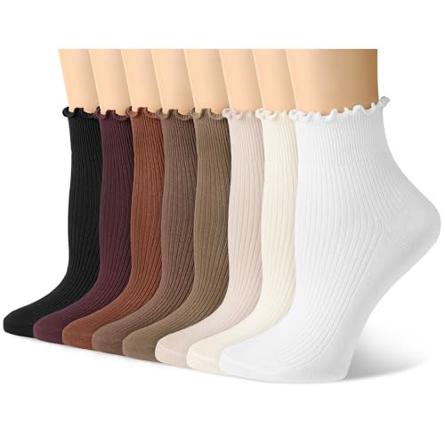 Justay 8 Pairs Ruffle Socks Woman Cute Frilly Soft Cotton Crew Ankle Socks for Women Gifts | Amazon (US)