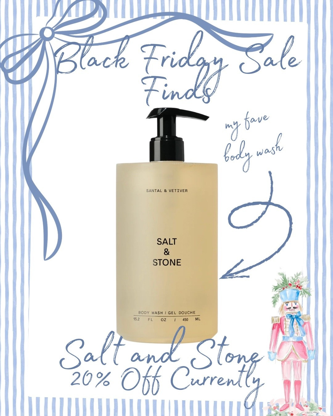 🖤 Black Friday Find 🖤
Salt & Stone is on sale and my favorite Santal & Vetiver body wash is absolutely worth stocking up on. Clean, creamy, elevated — it turns every shower into a spa moment. Grab it while it’s marked down for Black Friday!

#SaltAndStone #BlackFridayDeals #LTKBeauty #SelfCareEdit #BathroomAesthetic #SantalAndVetiver #LTKSaleAlert