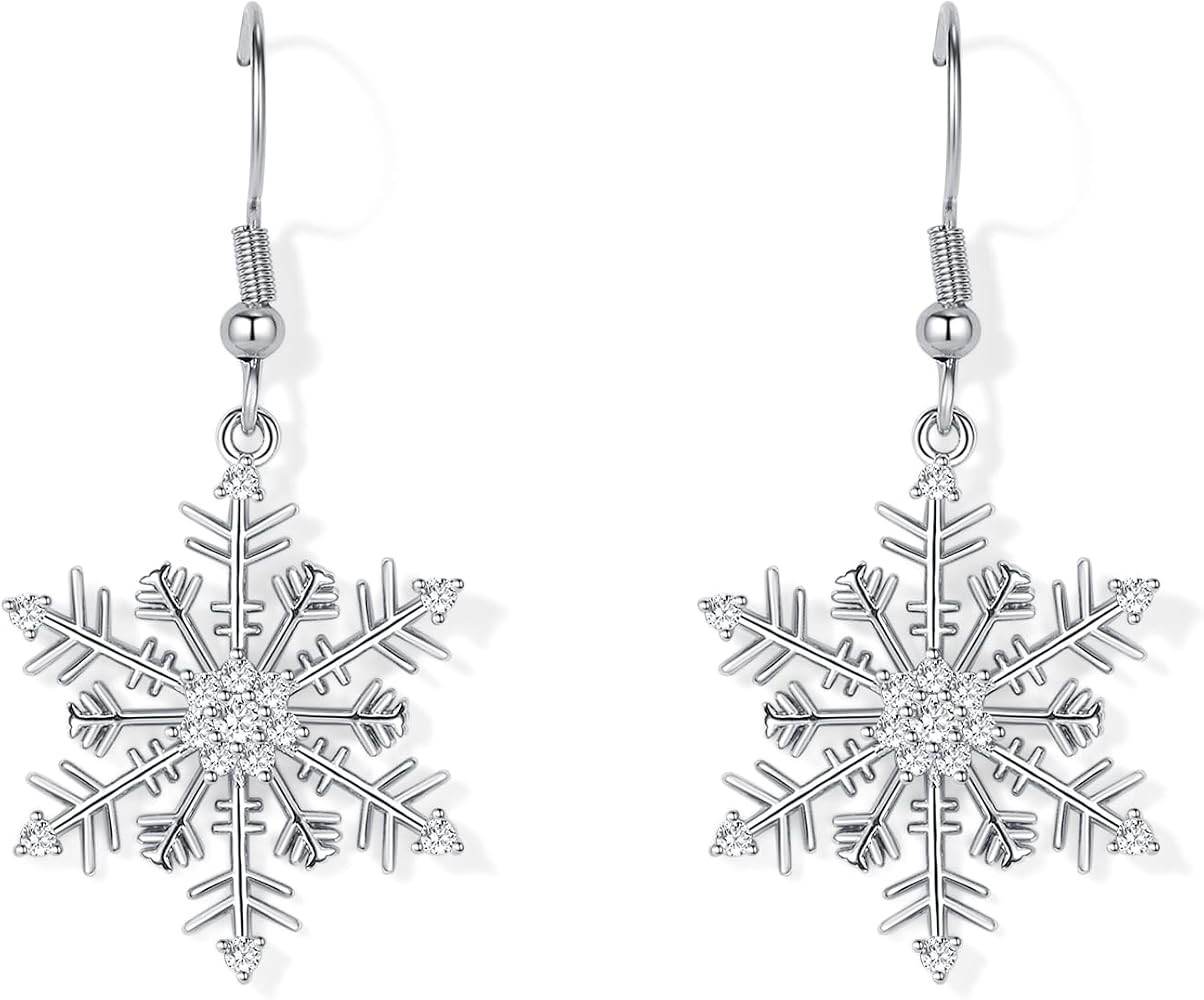 TIZU Snowflake Earrings for Women Christmas Earrings Cubic Zirconia Sparkle Hook Dangle Drop Earr... | Amazon (US)