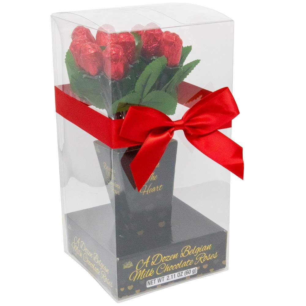 One Dozen Belgian Milk Chocolate Roses in Gift Box | Edible Bouquet Flower - Valentine's Day Gift... | Amazon (US)