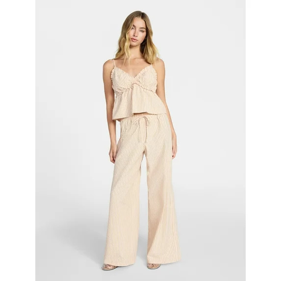 No Boundaries Striped Seersucker Ruffle Cami and Drawstring Pants Set, 2-Piece, Women's XXS-XXL | Walmart (US)