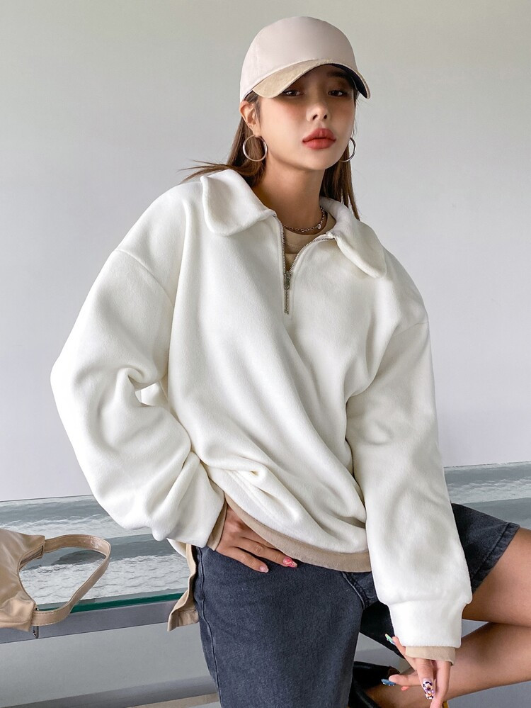 DAZY Sweatshirt mit Viertel Reißverschluss, Drop Shoulder Vlies | SHEIN