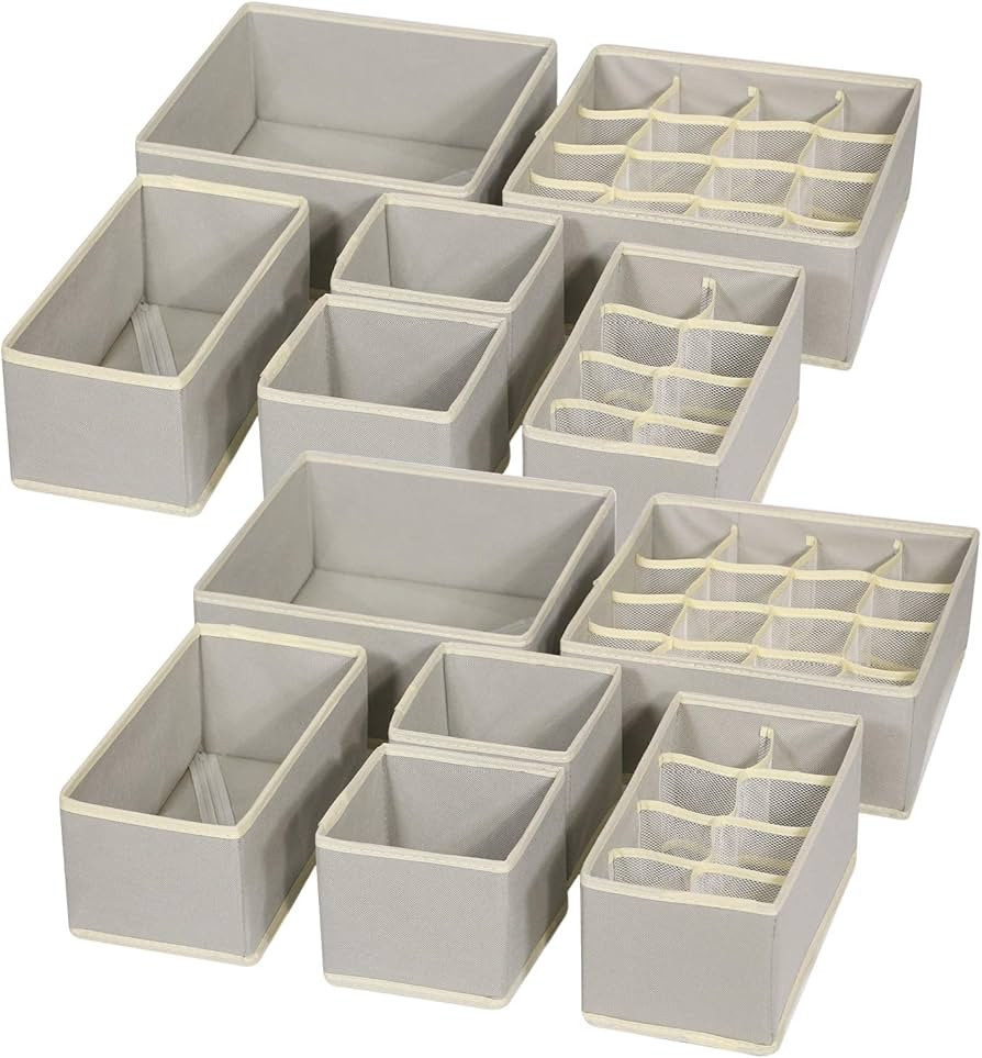 12 Pack Foldable Drawer Organizer Dividers Cloth Storage Box Closet Dresser Organizer Cube Fabric... | Amazon (US)