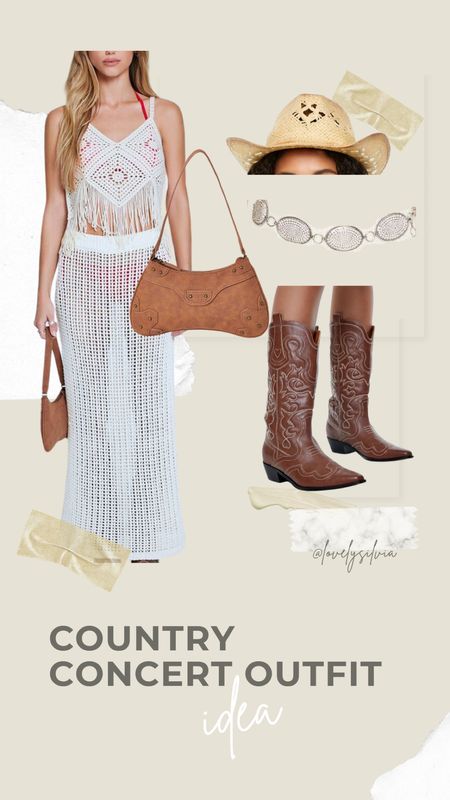 Country concert outfit idea 

Stagecoach outfit, festival outfit, country concert outfit, crochet set, cowboy boots, cowboy hat, silver belt, brown shoulder bag

#LTKFestival #LTKfindsunder50 #LTKstyletip