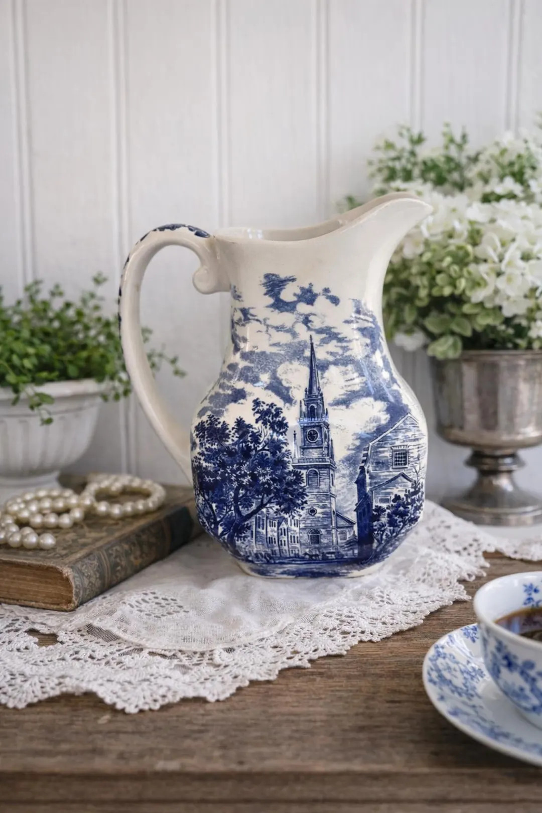 Liberty Blue Antique Transfer Ware Pitcher With Scenic Church Design Made in England - Etsy | Etsy (US)