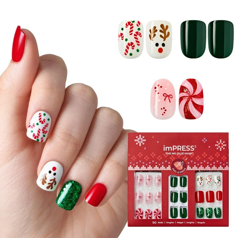 KISS imPRESS Press On Nails Limited Edition Holiday Gift Set #12, 3-Pack, 90 Fake Nails | Walmart (US)