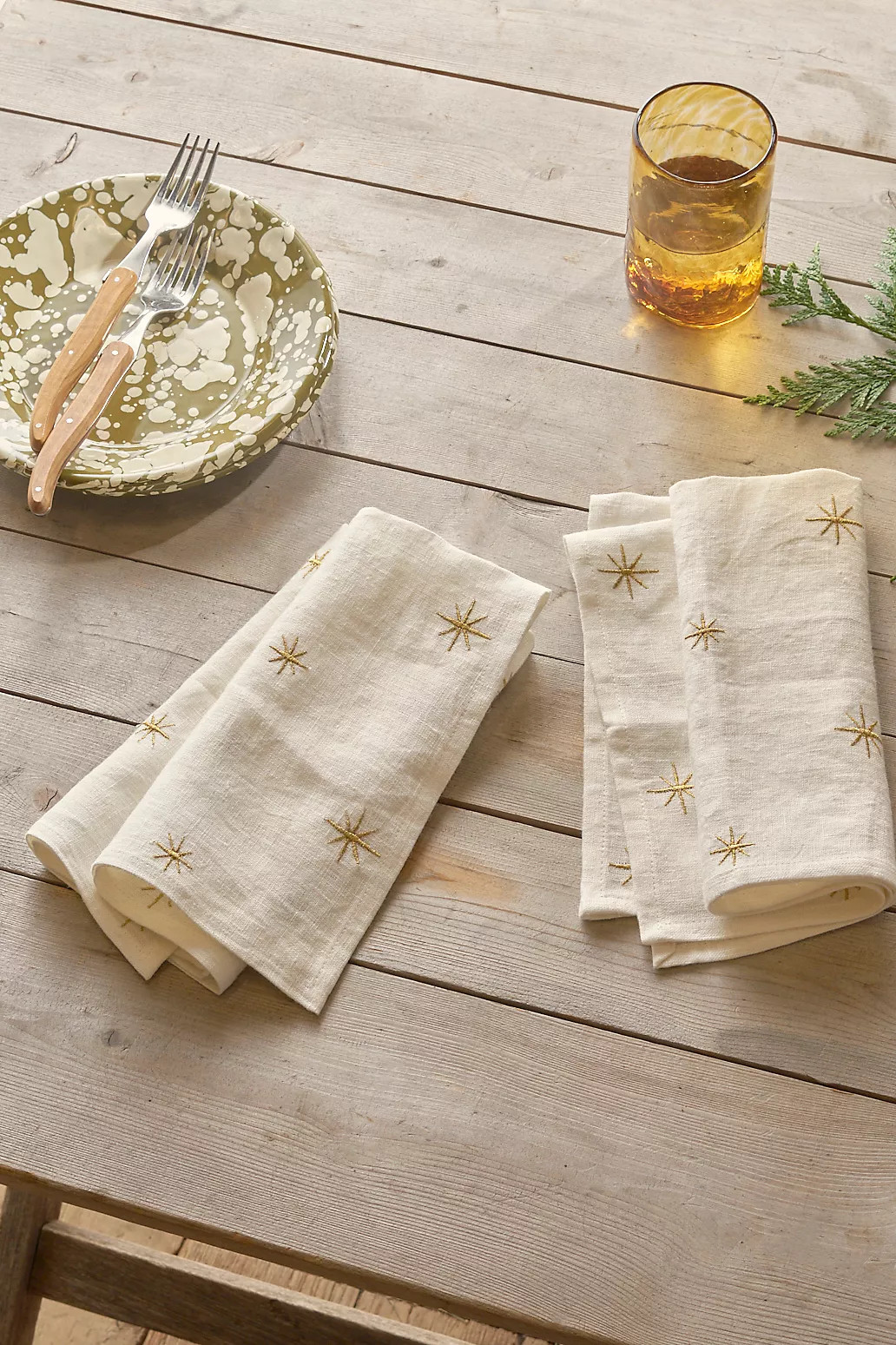 Star Embroidered Linen Napkins, Set of 2 | Anthropologie (US)