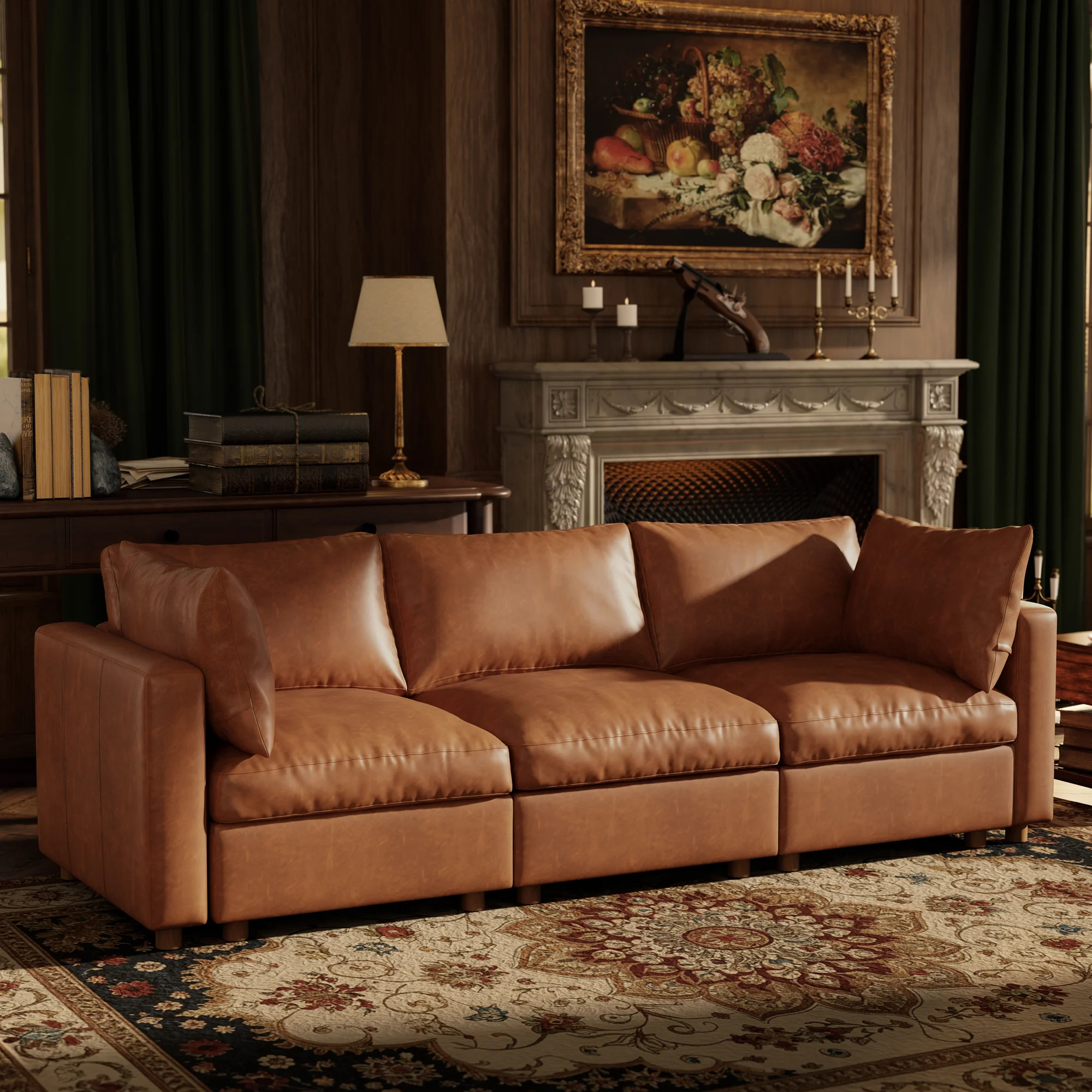 99" Leather Upholstered Sectional Sofa with Hidden Storage | Wayfair North America