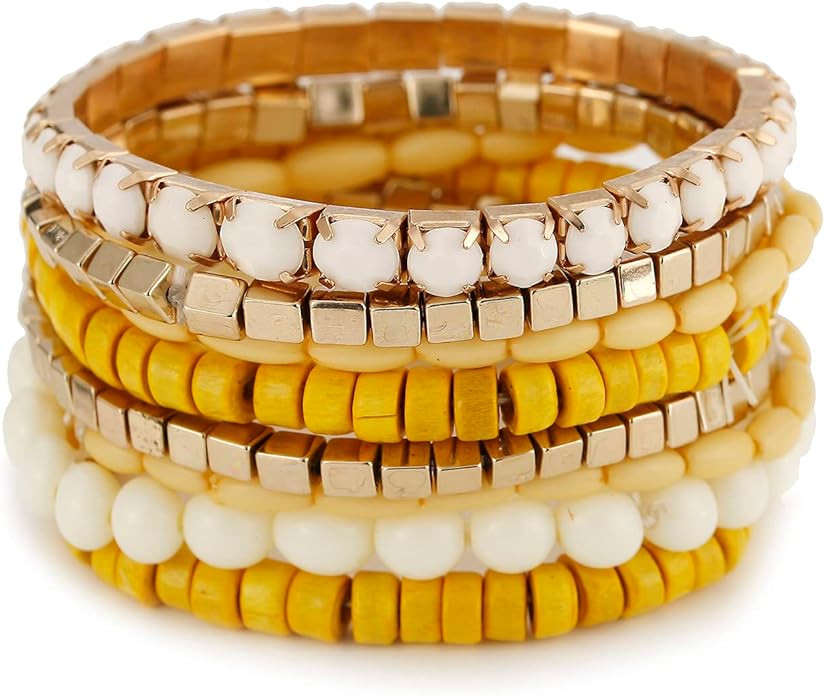 LUREME Bohemian Beads Cube Multi Strand Stretch Stackable Bangle Bracelet Set (bl003172) | Amazon (US)