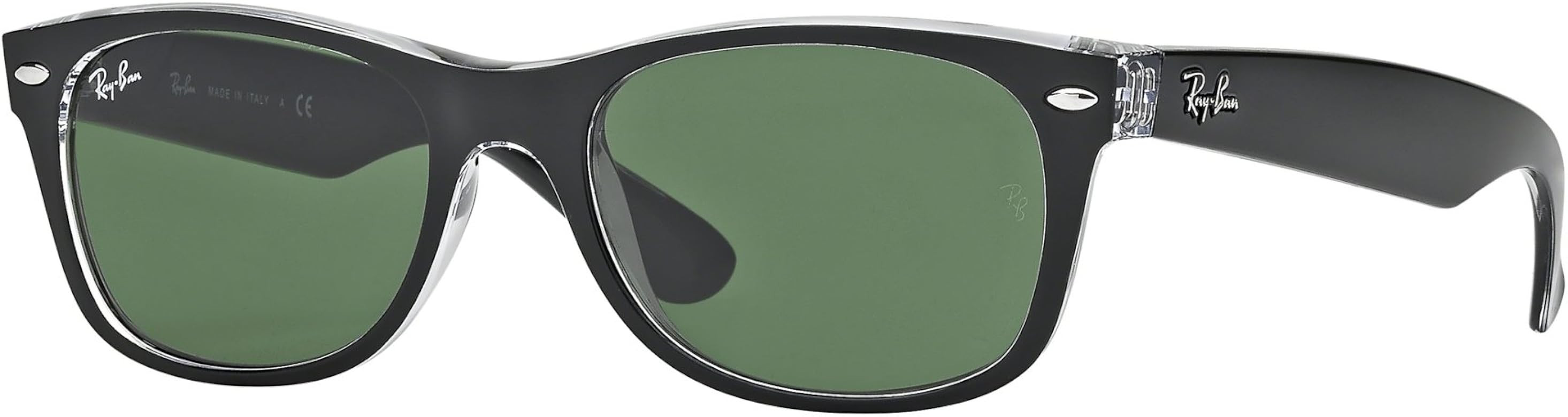 Ray-Ban RB2132 NEW WAYFARER 6052 58M Black On Transparent/Green Sunglasses For Men For Women + BU... | Amazon (US)