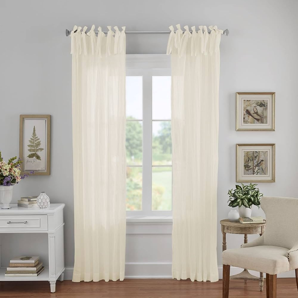 Elrene Home Fashions Jolie Crushed Semi-Sheer Window Curtain, Adjustable Tie-Top Single Panel, 52... | Amazon (US)