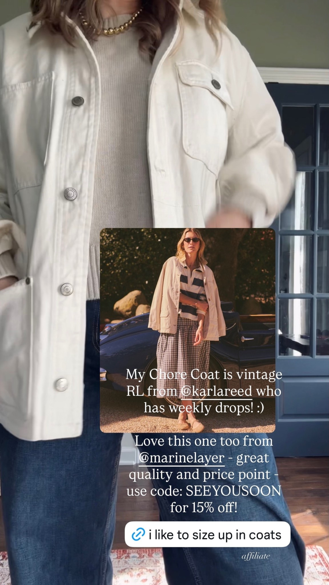 My Chore Coat is vintage RL from @karlareed who has weekly drops! :) 

Love this one too from @marinelayer - great quality and price point - use code: SEEYOUSOON for 15% off!  affiliate