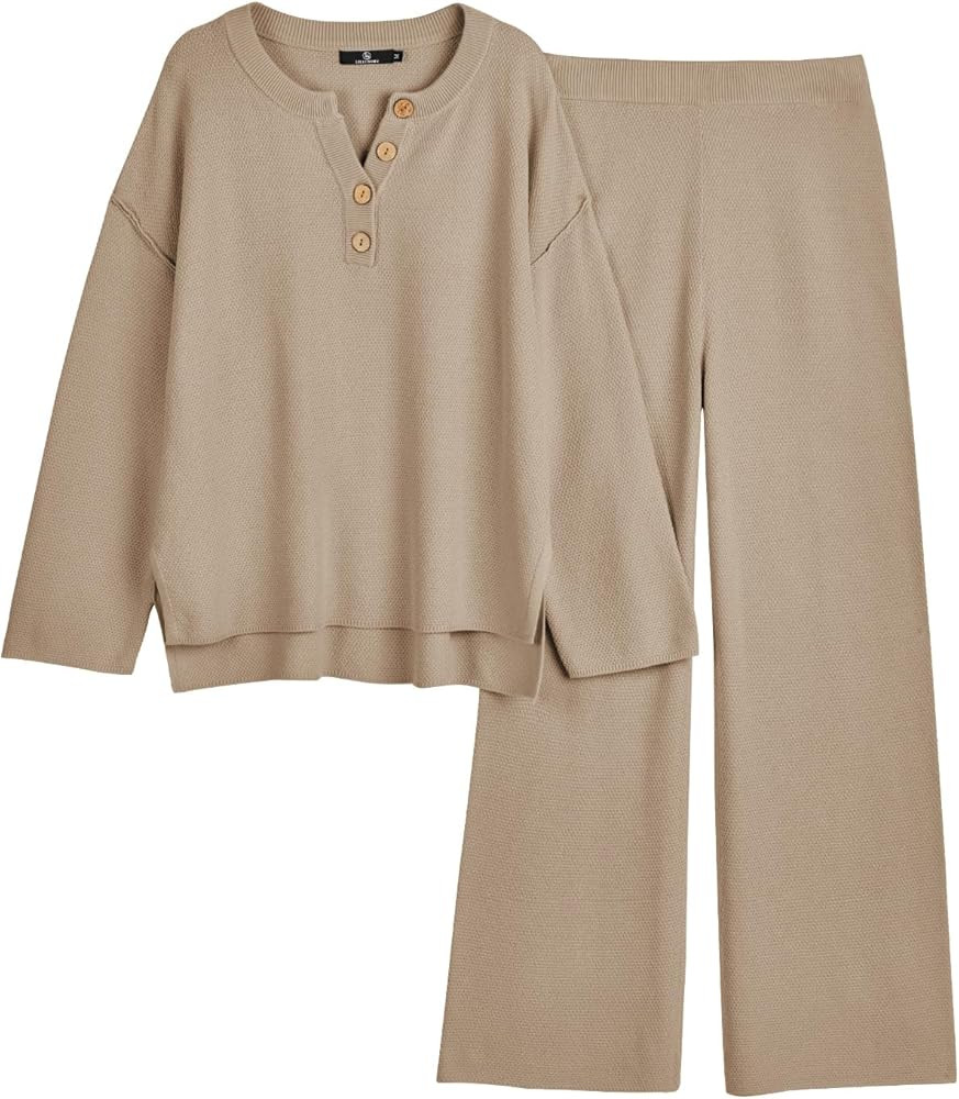 LILLUSORY Women's 2 Piece Lounge Sets Oversized Slouchy Matching Sets Cozy Knit Sets | Amazon (US)