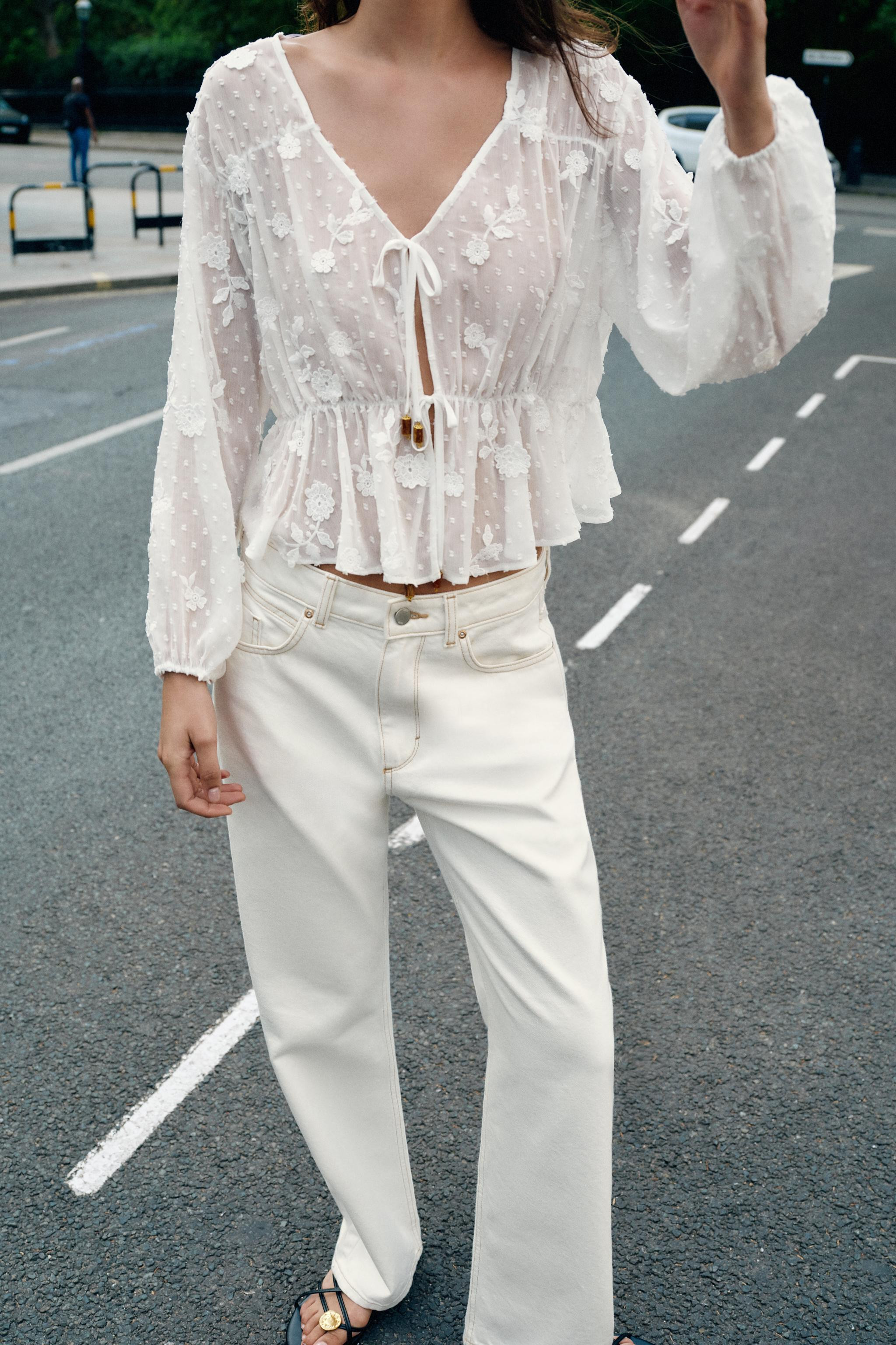 EMBROIDERED DOTTED MESH BLOUSE | Zara US