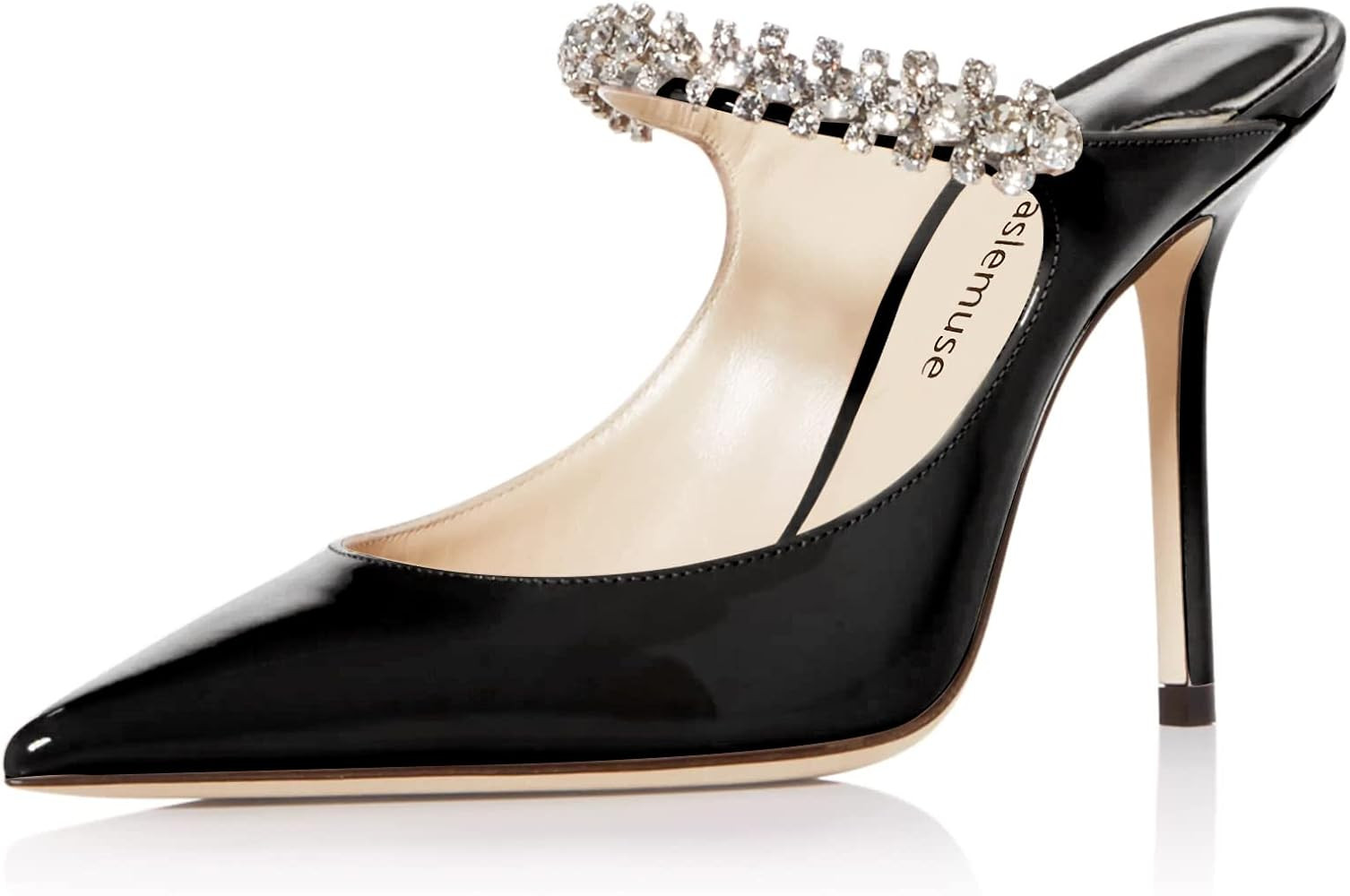 Vaslemuse Women Heeled Mules Rhinestone Strappy Pointed Toe Mules Stiletto High Heels Slip On Bridal | Amazon (US)