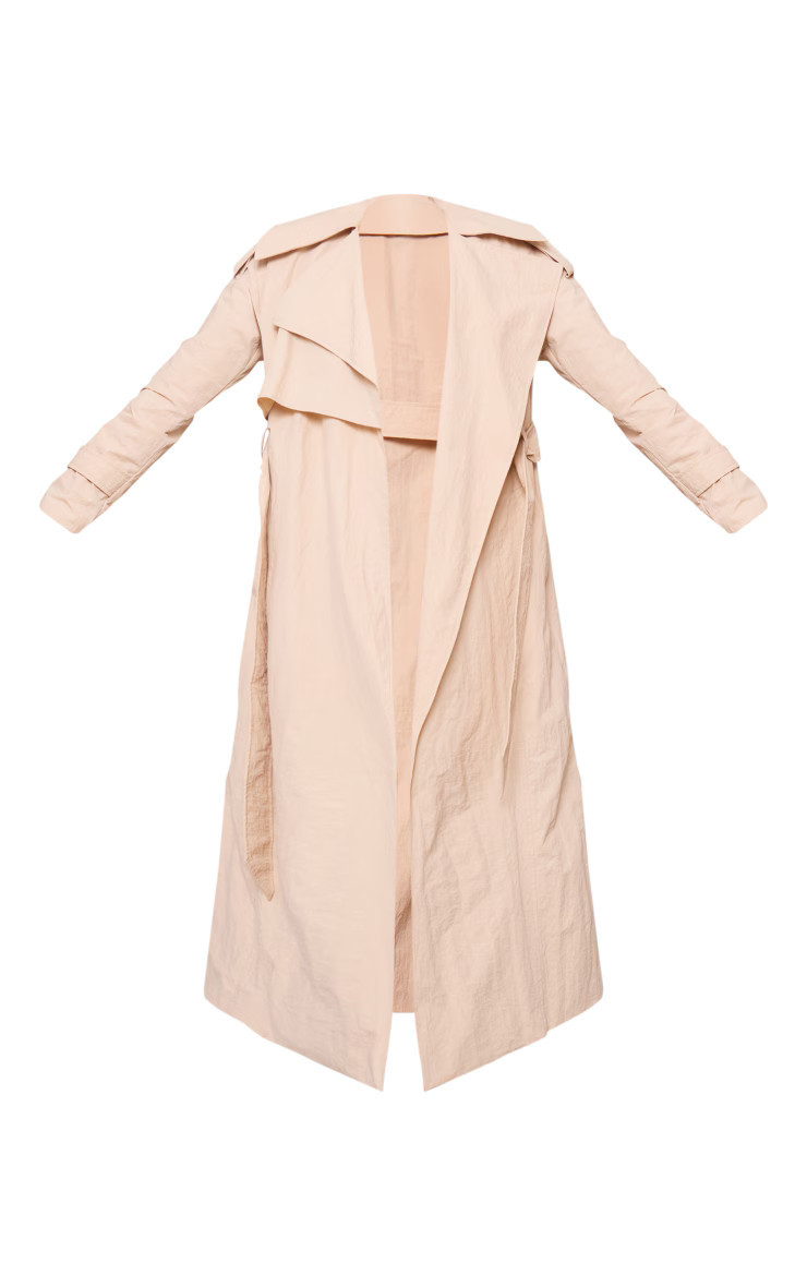 Stone Oversized Lightweight Crinkle Mac Trench Coat | PrettyLittleThing US