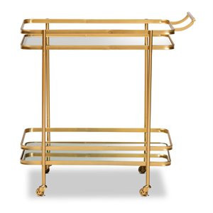 Bowery Hill Golded Metal and Glass 2-Tier Mobile Wine Bar Cart | Homesquare
