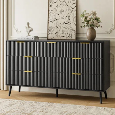 Fluted 7-Drawer Double Dresser For Bedroom, 55.1" Modern Chest Of Drawers With Deep Drawers, Curved Profile Design, Wood Drawer Organizer For Living R | Wayfair North America