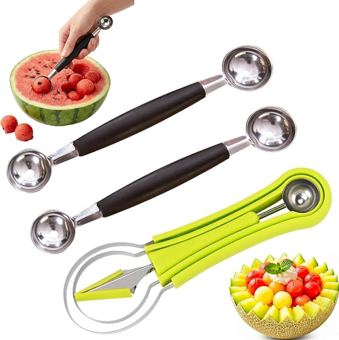 Melon Baller Scoop, Stainless Steel Dual-End Fruit Baller Scoop, Professional 3-in-1 Fruit Carvin... | Amazon (US)