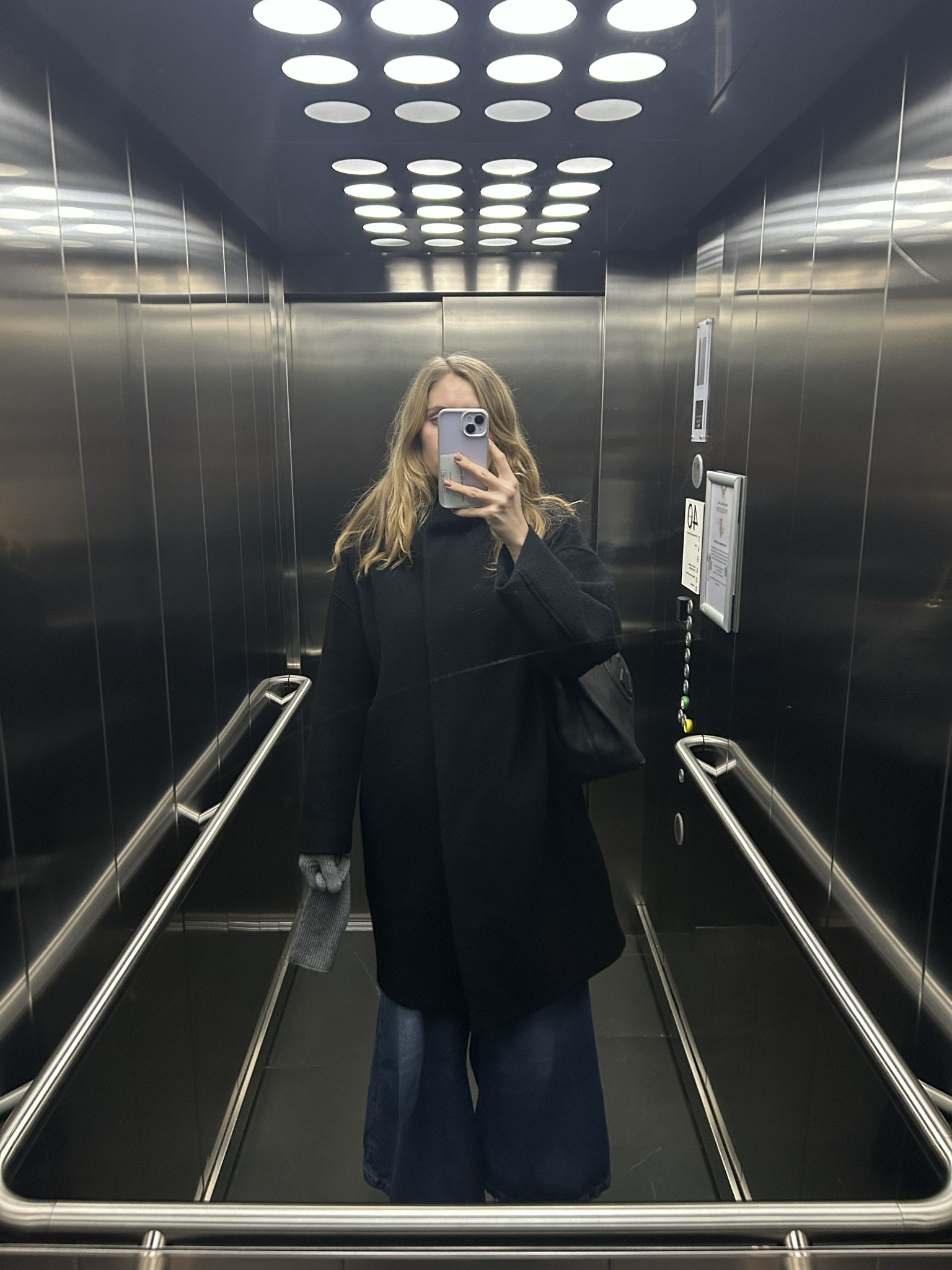 black wool funnel neck coat, office outfit, workwear, winter, black gucci soho disco bag, wide leg jeans 

 #LTKuk #LTKwinter #LTKworkwear