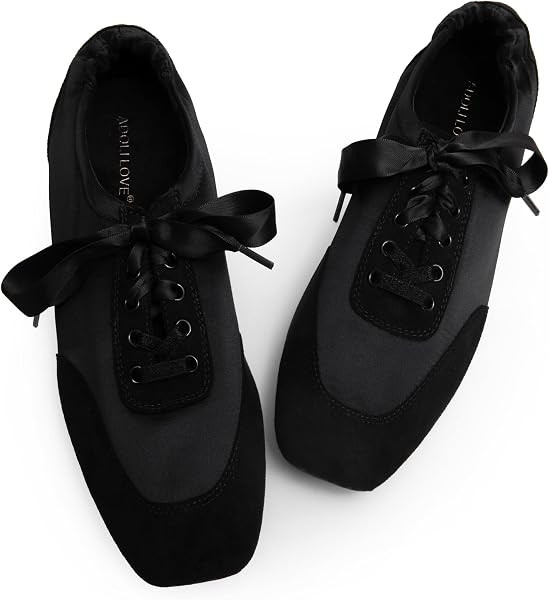 Sneakers for Women Square Toe Ballet Inspired Flats Lace Up Comfortable Lightweight Walking Tenni... | Amazon (US)
