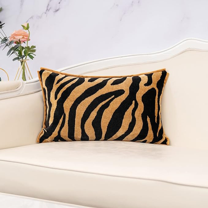 Yangest Black and Gold Rectangle Pillow Cover Cut Velvet Zebra Print Cushion Cover Luxury Modern ... | Amazon (US)