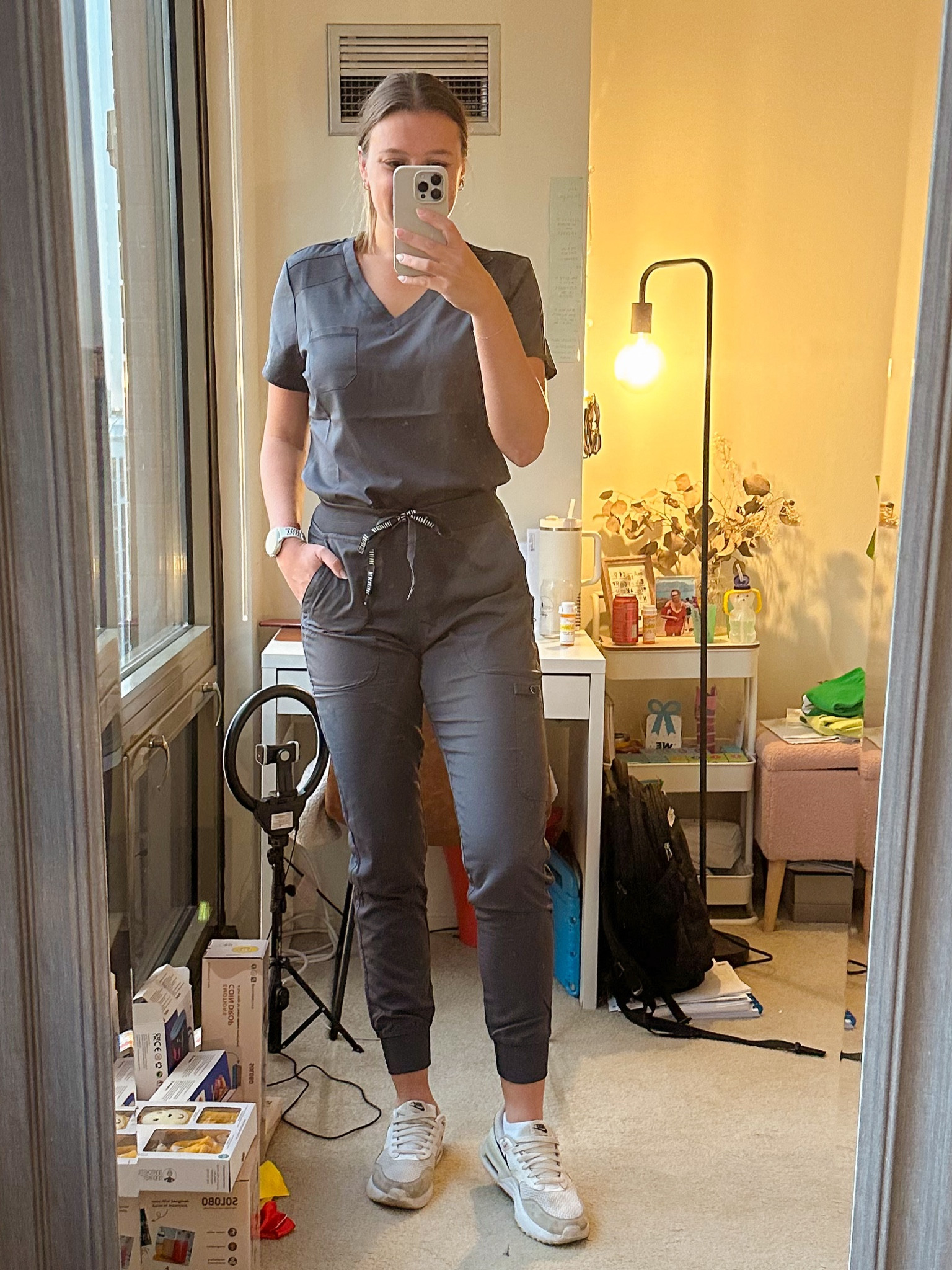 Another great Amazon scrub option in the color pewter  
Top: M
Bottoms: S Tall 


#LTKworkwear #LTKsalealert