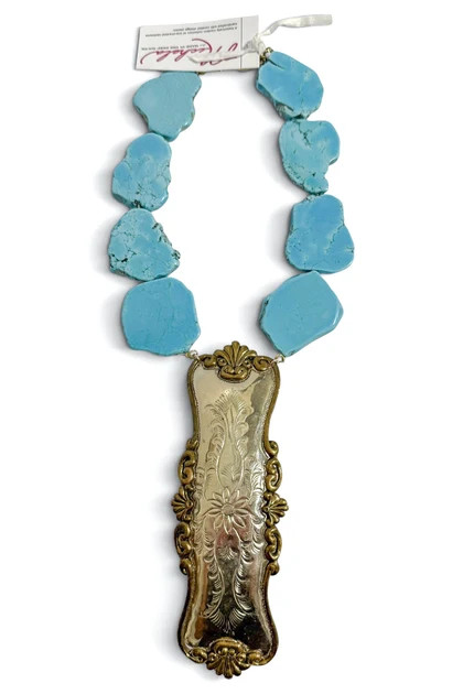 Made In The Deep South 1950s Sash Buckle 1960s Turquoise Bead Necklace | The Willow Tree