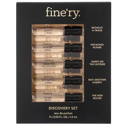 Fine'ry Gift Set - 5pc Mini Long-Lasting Perfume, Cologne for Women ft. Gourmand Pistachio, Vanilla, Cherry, Amber Saffron, Neroli, The New Rouge, Without a Trace - Perfume Samples (5 x 1.5mL) | Amazon (US)