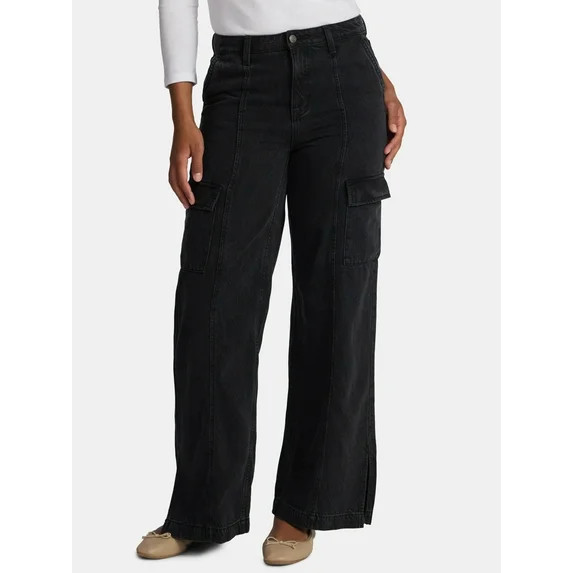 Time and Tru Women's Wide Leg Cargo Jeans, 31" Inseam, Sizes 0-20 | Walmart (US)