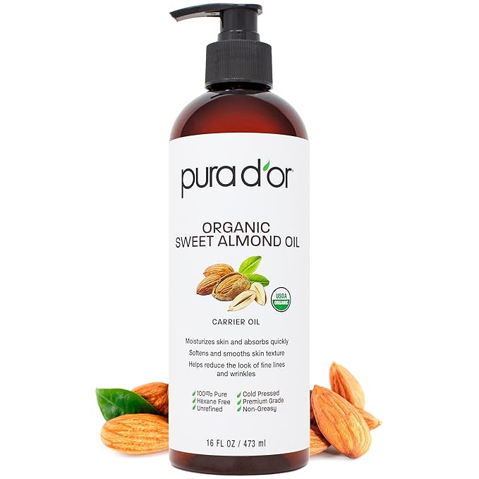 PURA D'OR 16 Oz ORGANIC Sweet Almond Oil - 100% Pure & Natural USDA Certified Cold Pressed Carrie... | Amazon (US)