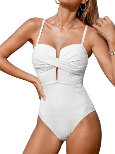 CUPSHE Women's One Piece Swimsuit Bathing Suit Wrapped Back Tie Swimwear Molded Cups, M White | Amazon (US)