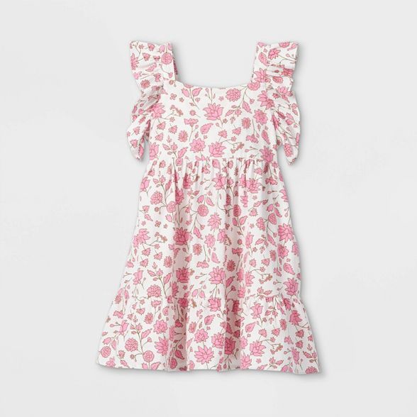 Girls' Tiered Woven Flutter Sleeve Dress - Cat & Jack™ Cream | Target