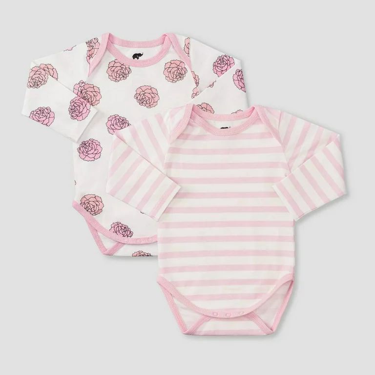 Layette by Monica + Andy Baby Girls' 2pk Floral and Striped Long Sleeve Bodysuit - Pink 0-3M | Walmart (US)