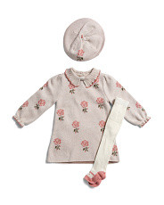 Newborn Girls Floral Double Knit Dress With Matching Hat And Socks | TJ Maxx