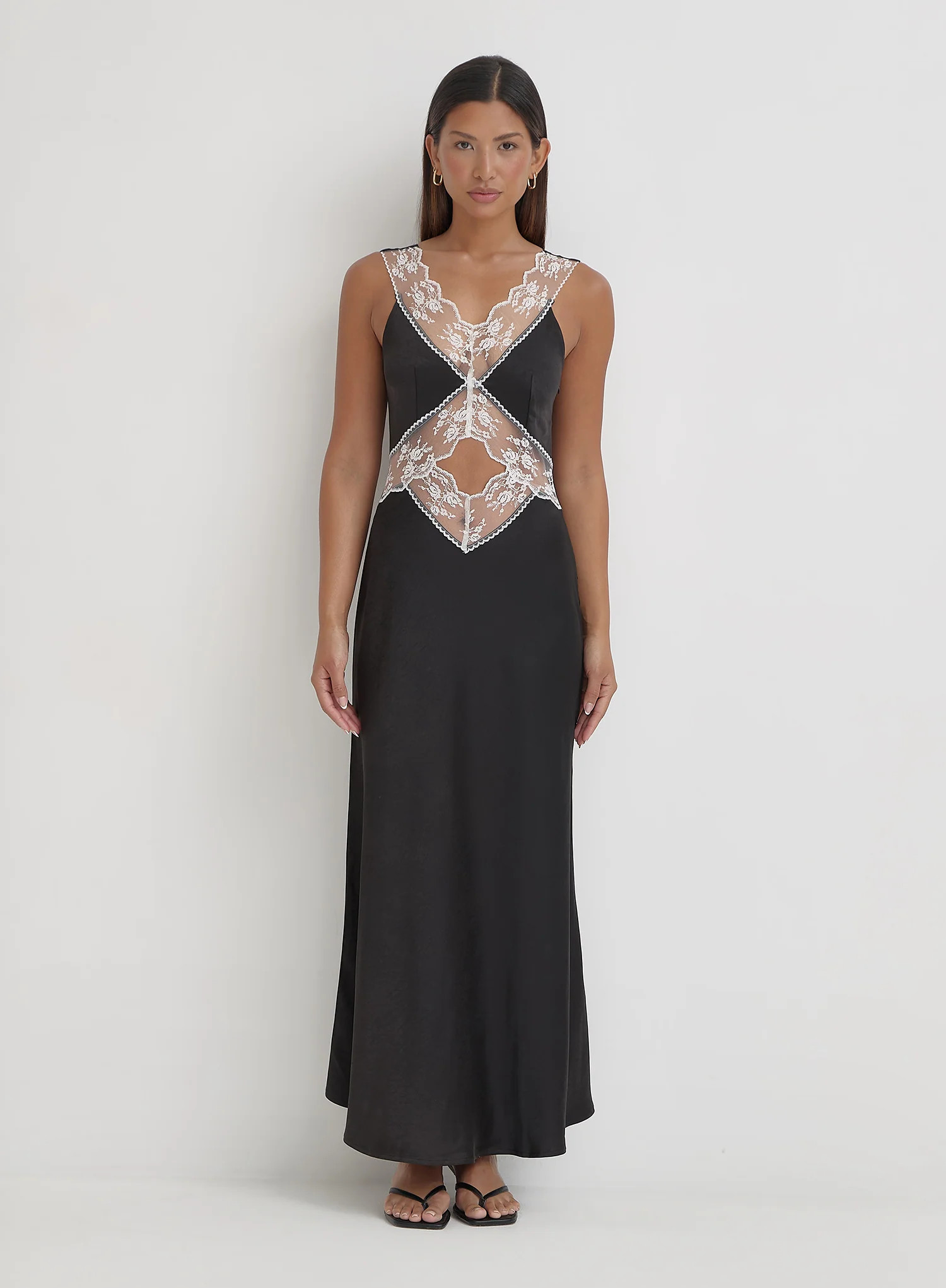 Black Satin Lace Slip Dress- Kelsey | 4th & Reckless