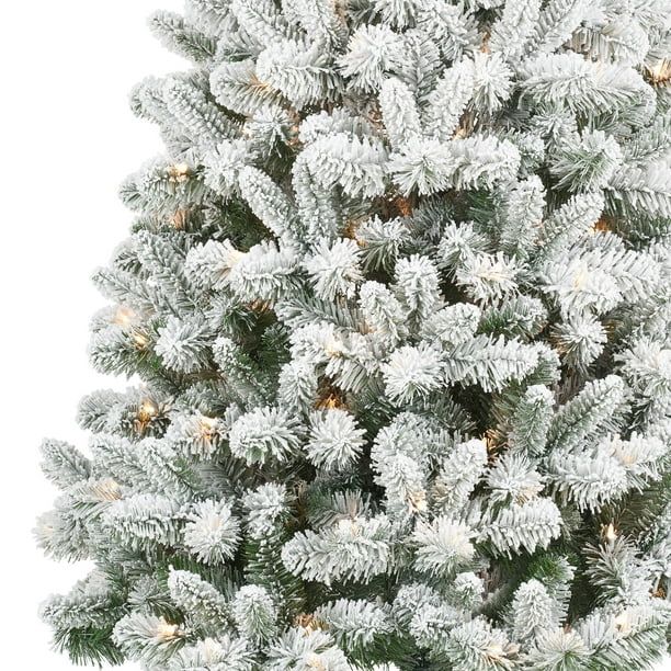 Holiday Time 6.5ft Pre-Lit Flocked Frisco Pine Christmas Tree, Green, 6.5', Clear - Walmart.com | Walmart (US)