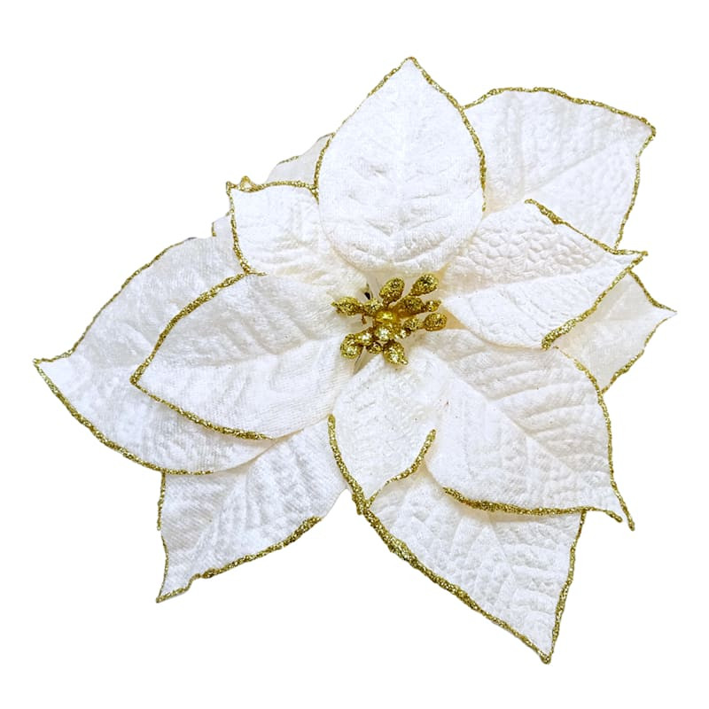 Ivory Fabric Poinsettia Clip Ornament, 8" | At Home