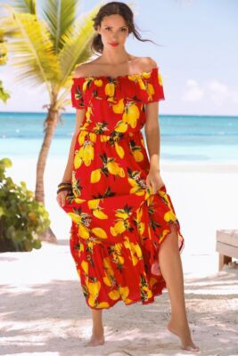 Alexia Admor Dress Red Lemon Print Off-The-Shoulder Tiered Maxi Boho NWT Size S  | eBay | eBay US