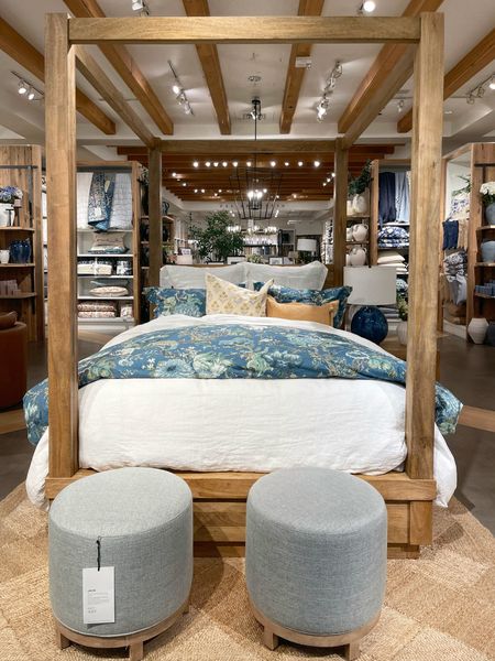Modern lines and rustic charms, this canopy bed frame is a best seller for a reason! 🛏️  Layered with beautiful bedding & cozy pillows - this setup is giving me bedtime bliss vibes! 🌙 

#LTKhome