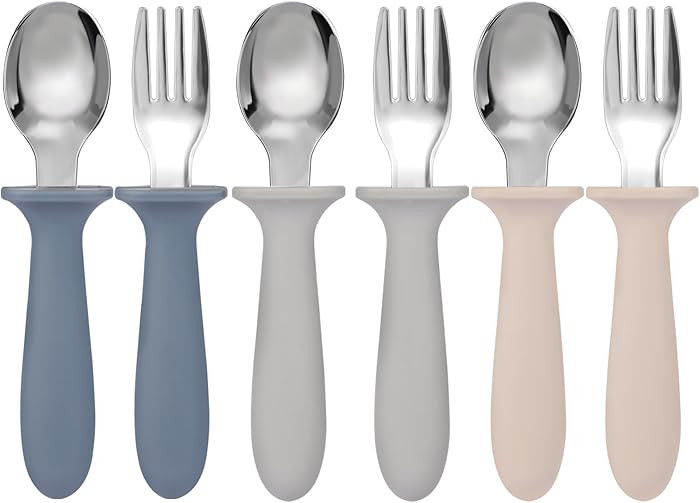 Eascrozn Toddler Forks and Spoons Set, 6 Pack Kids Silverware with Silicone Hand, 18/8 Stainless ... | Amazon (US)