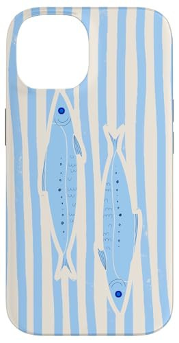 Cute Tinned Sardine with Blue and White Geometric Stripes Case for iPhone 14 | Amazon (US)