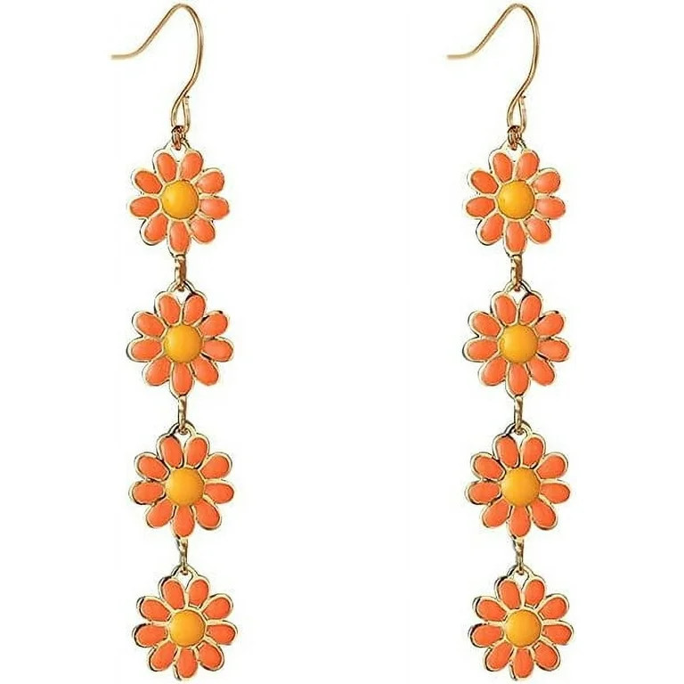 Flower Daisy Drop Dangle Earrings for Women,White Yellow Long Flowers Daisy Earrings Orange Pink ... | Walmart (US)