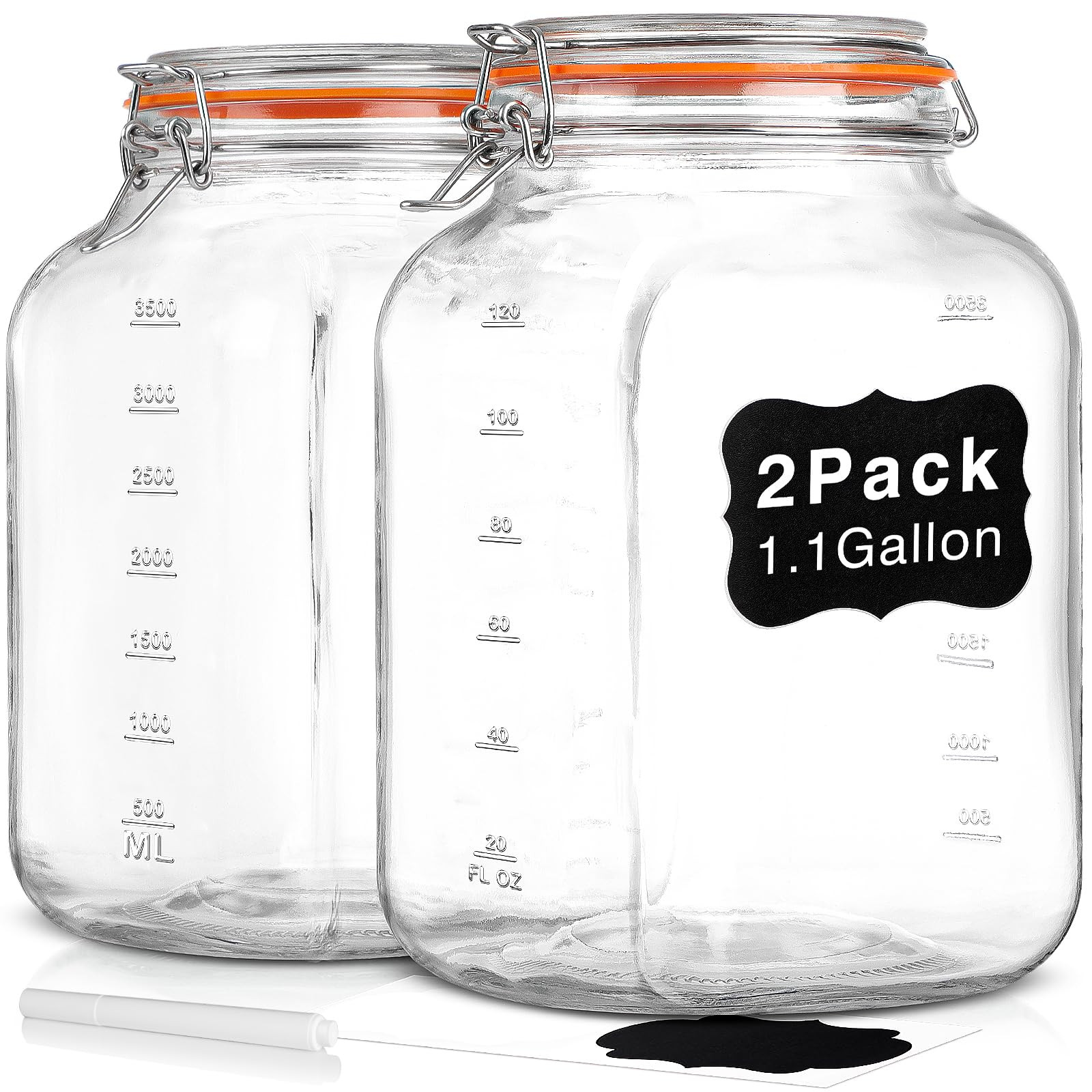 [UPGRADE] 2 Pack Square Super Wide Mouth Airtight Glass Storage Jars with Lids, 1.1 Gallon Glass ... | Amazon (US)
