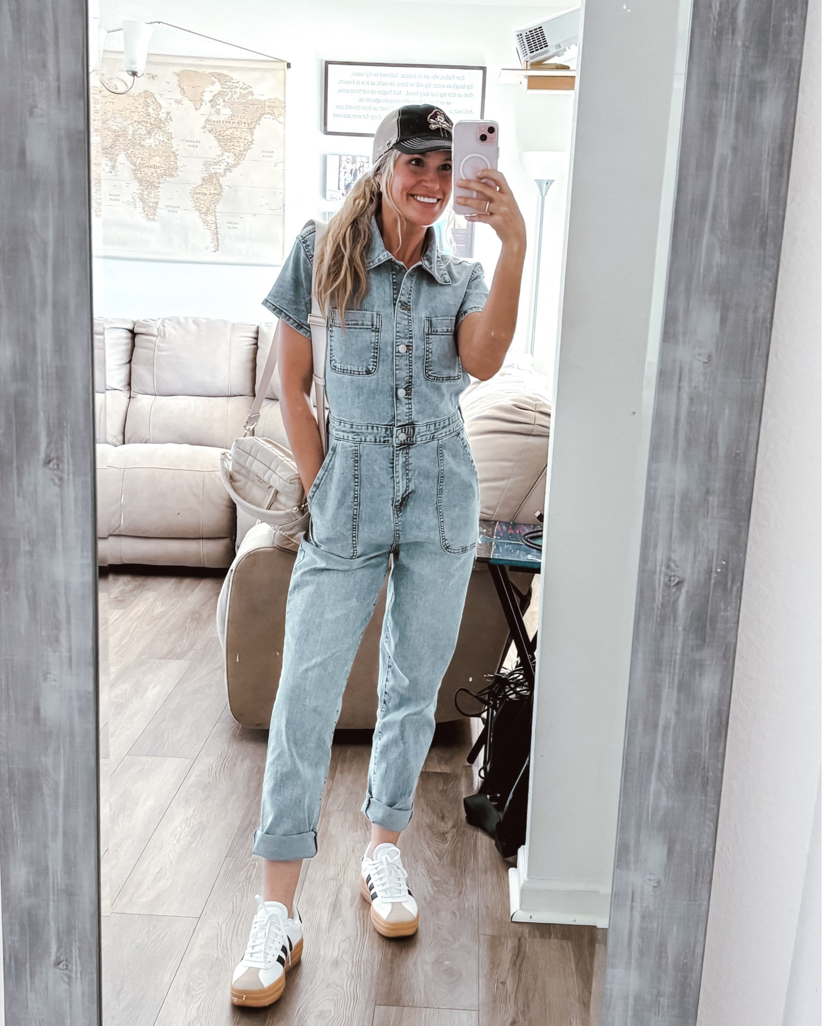 Obsessed with this denim jumpsuit from Walmart! (You know how we do it in the south😏) Simple, relaxed, and cute! Unfortunately, this exact color is sold out online BUT I’ve linked other colors that are the same brand & some comparable brands🥰 I just got this at a local Walmart so check in stores and DM me to let me know if you grab one for yourself! I may just have to order another in pink😏 This is a relaxed fit & I’m in an XS here. The pant cuffs aren’t fixed so you can roll them down to full length! I’ve had this Kate Spade quilted/puffer thick strap cross body for a bit, so I linked comparable bags and a very budget friendly Amazon option! I’ve also linked the exact shoes! 

#LTKStyleTip #LTKSaleAlert #LTKFindsUnder50