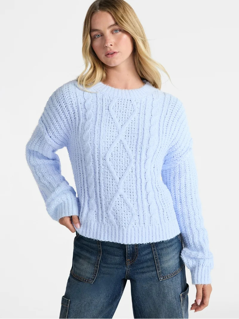 No Boundaries Cable Knit Sweater, Midweight, Women's - Walmart.com | Walmart (US)