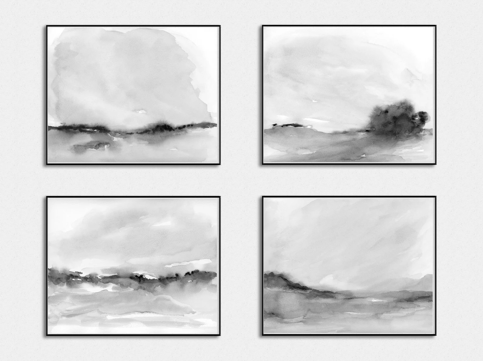 Black and White Landscape Printable Set Monotone Neutral Wall Art Printable Downloadable Watercol... | Etsy (US)