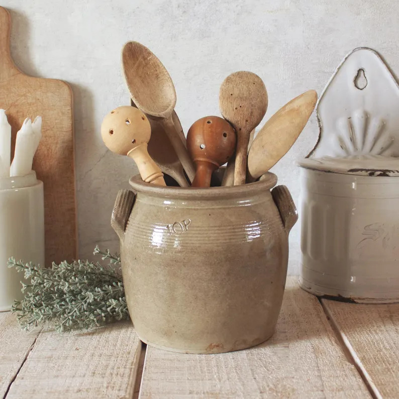 Vintage French Beige Shades Glazed Stoneware Pot | Etsy (Global)