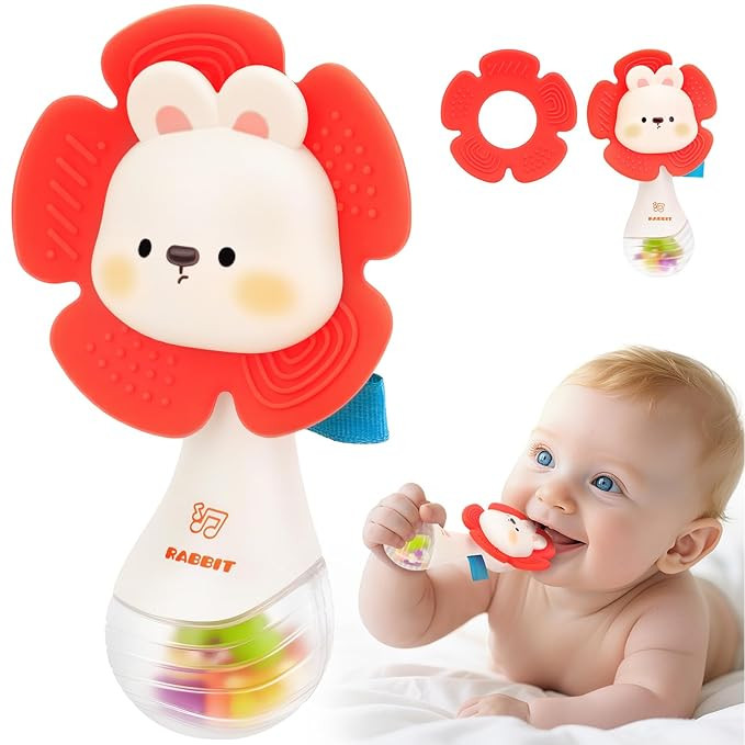 Baby Toys for 6-12-18 Months Toddlers,Baby Essentials Music RattleTeether Giraffe Sensory Chew Ru... | Amazon (US)